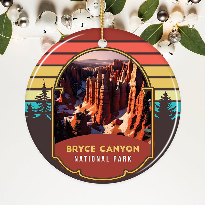 Bryce Canyon National Park Retro Style Ornament, Utah Tourist Attraction and Gift Ceramic Ornament OrnamentallyYou Circle 