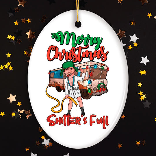 Cartoonish Merry Christmas Shitters Full Ornament Ceramic Ornament OrnamentallyYou Oval 