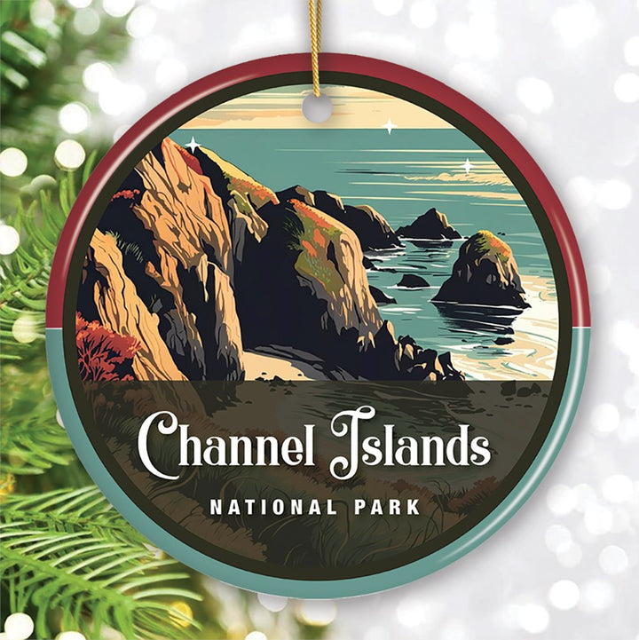 Channel Islands National Park Retro Ornament, California Vintage Travel Souvenir and Gift Ceramic Ornament OrnamentallyYou Circle 