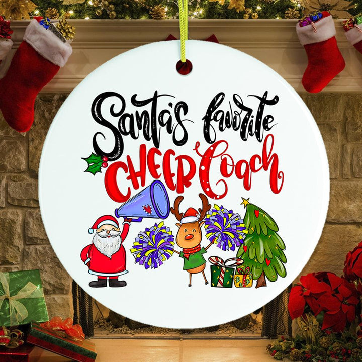 Cheer Coach Christmas Ornament, Cheerleading Gift Ceramic Ornament OrnamentallyYou Circle 
