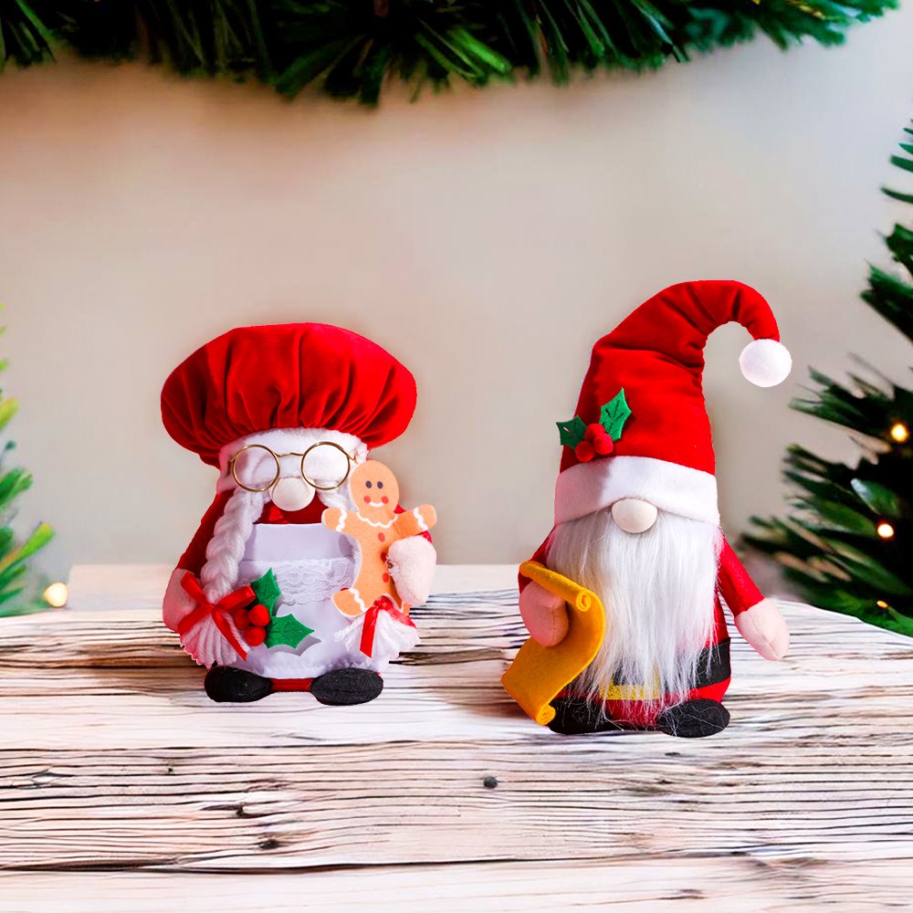 Chef Themed Mr and Mrs Claus Cookin it Up Gnomes Set, Christmas Santa Holiday Home Large Tabletop Decor Plush Gnome OrnamentallyYou 