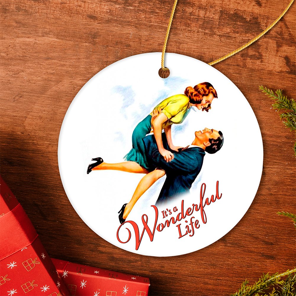 Vintage Romantic It’s a Wonderful Life Christmas Ornament, George and Mary Bailey Artwork Ceramic Ornament OrnamentallyYou 