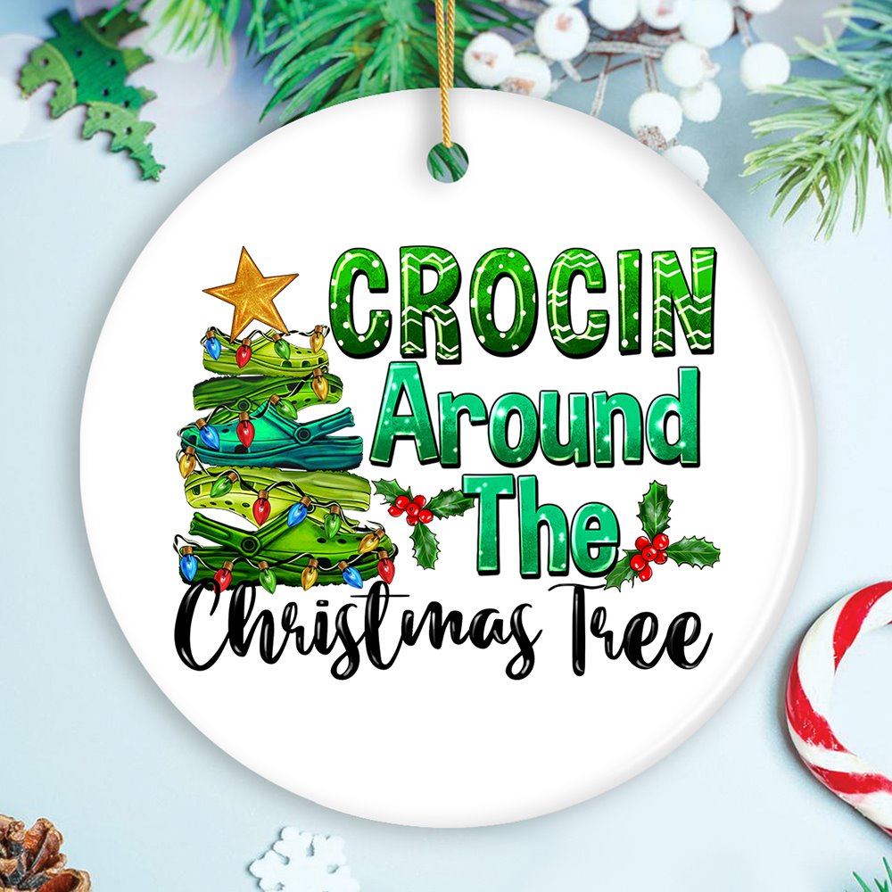 Crocin’ Around The Christmas Tree Joyfully Funny Christmas Ornament Ceramic Ornament OrnamentallyYou Circle / Version 2 