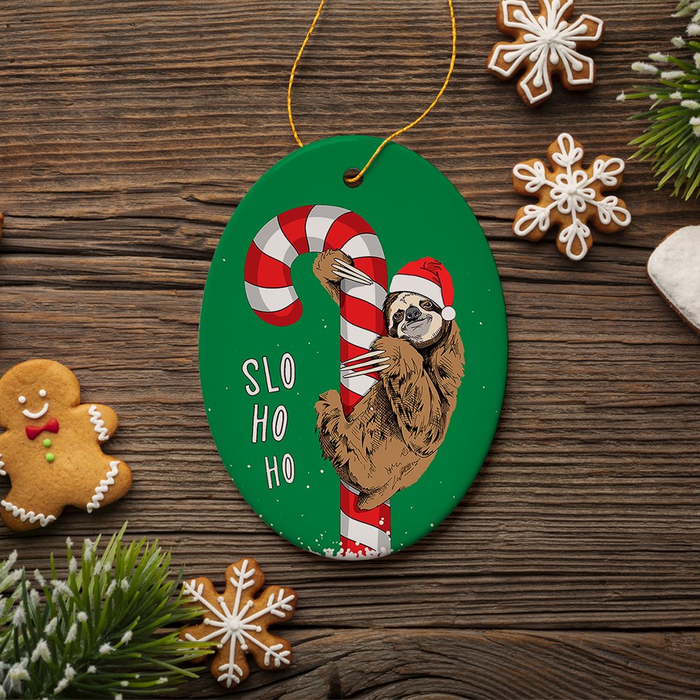 Cute Sloth Christmas Ornament, Slo Ho Ho Ceramic Ornament OrnamentallyYou 