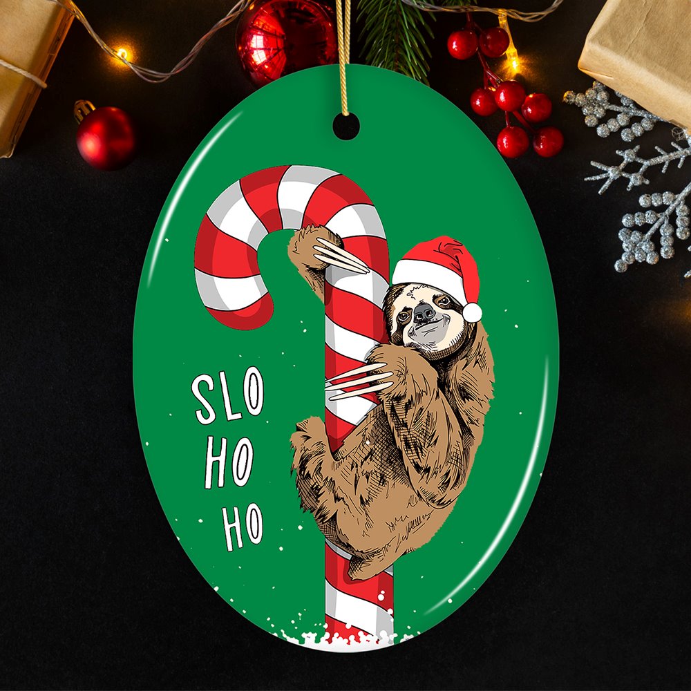Cute Sloth Christmas Ornament, Slo Ho Ho Ceramic Ornament OrnamentallyYou Oval 