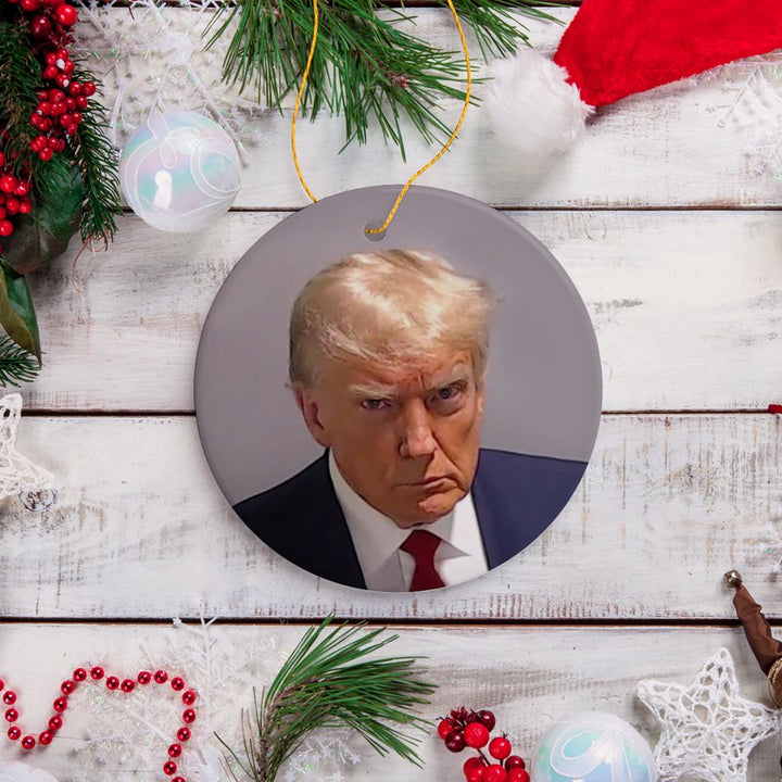 Donald Trump Mugshot Mean Muggin Ornament, Funny Christmas Decoration Ceramic Ornament OrnamentallyYou 