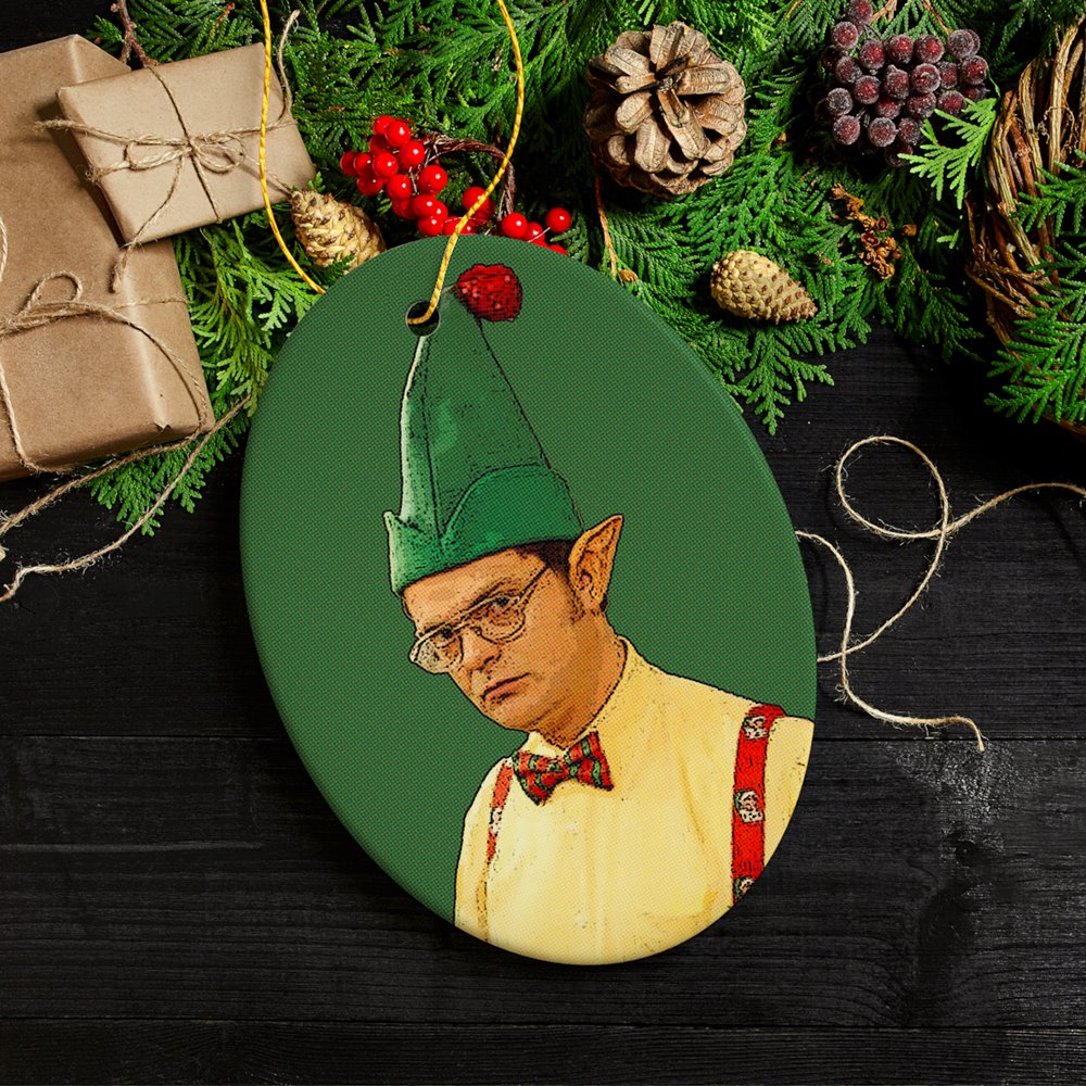 Dwight Schrute Elf Christmas Ornament, The Office Ceramic Ornament OrnamentallyYou 