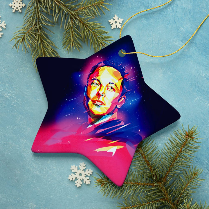 Elon Musk Christmas Ornament, Abstract Digital Art Tesla and SpaceX Ceramic Ornament OrnamentallyYou 