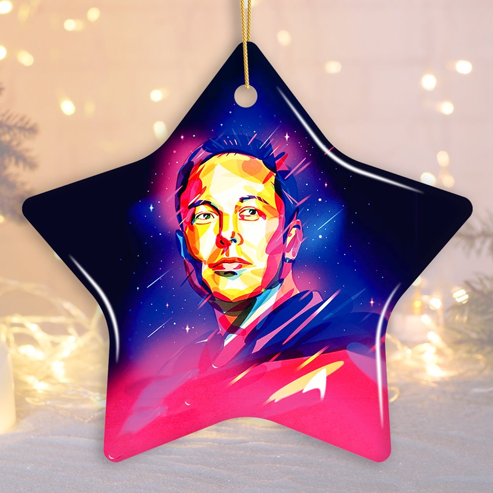 Elon Musk Christmas Ornament, Abstract Digital Art Tesla and SpaceX Ceramic Ornament OrnamentallyYou Star 