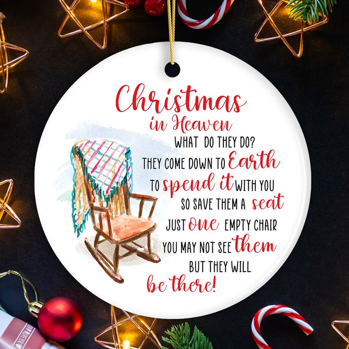 Empty Chair for a Loved One Lost Sentimental Ornament, Christmas in Heaven Quote Ceramic Ornament OrnamentallyYou Circle 