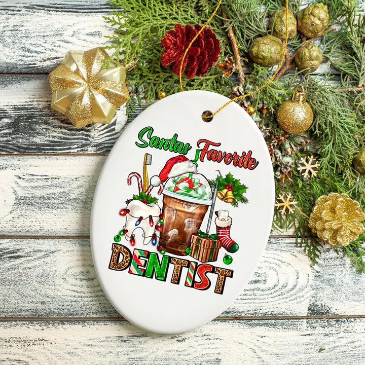 Festive Holiday Santa’s Favorite Dentist Christmas Ornament, Dental Gift Ceramic Ornament OrnamentallyYou 