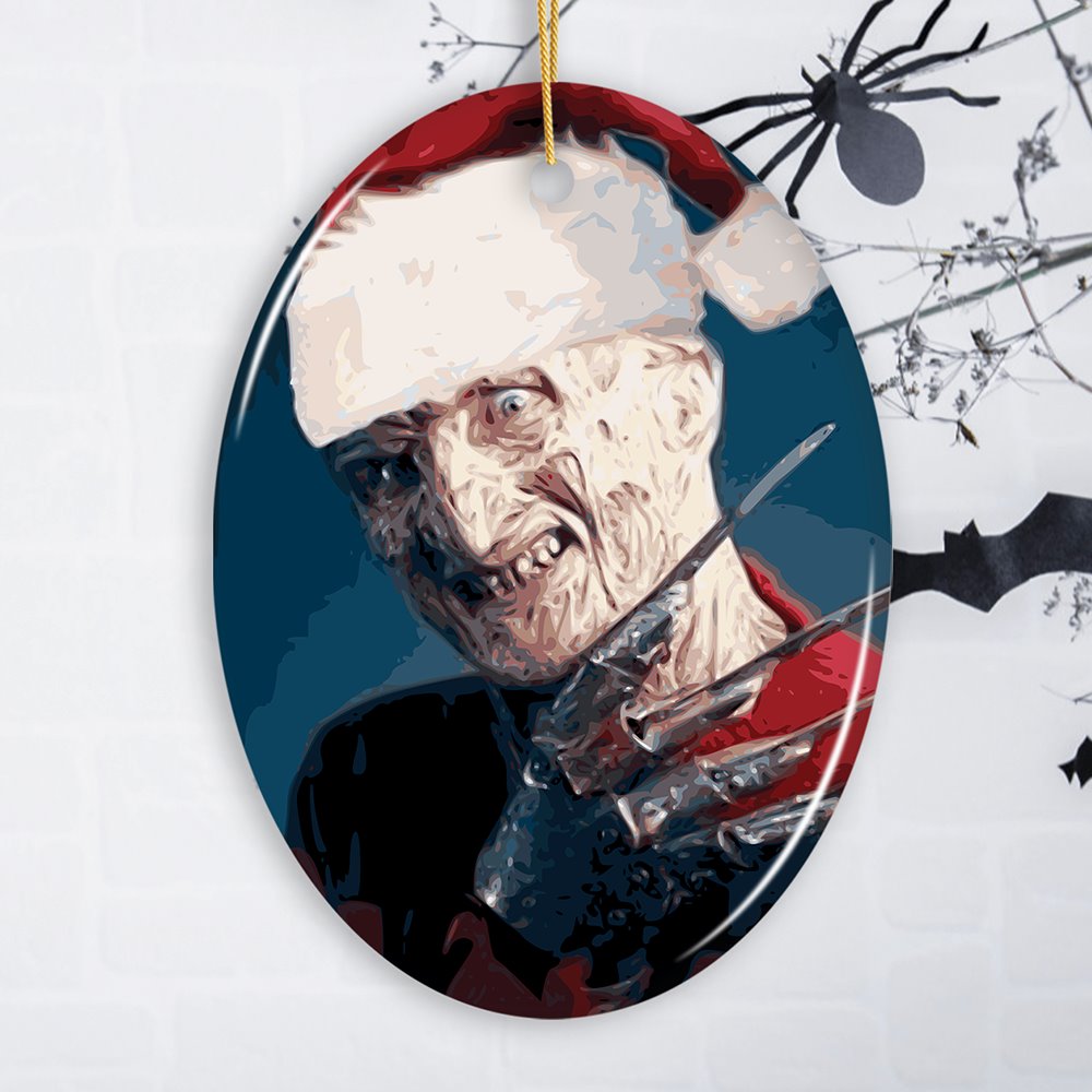Freddie Krueger Christmas Ornament, Scary Movie Xmas Decoration Ceramic Ornament OrnamentallyYou Oval 