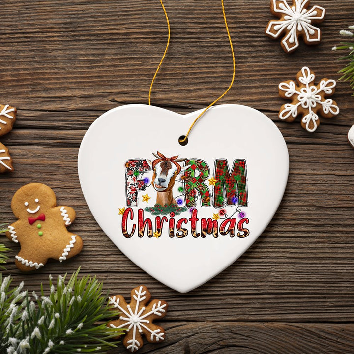 Fun and Festive Farm Christmas Ornament with Goat and Plaids Ceramic Ornament OrnamentallyYou 