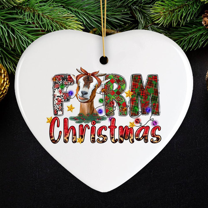 Fun and Festive Farm Christmas Ornament with Goat and Plaids Ceramic Ornament OrnamentallyYou Heart 