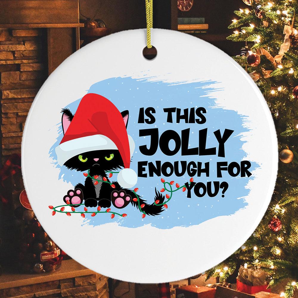 Funny Black Cat Cranky Christmas Humor Ornament Ceramic Ornament OrnamentallyYou Circle 