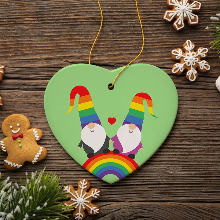 Gay Gnomes on a Rainbow Christmas Ornament Ceramic Ornament OrnamentallyYou 
