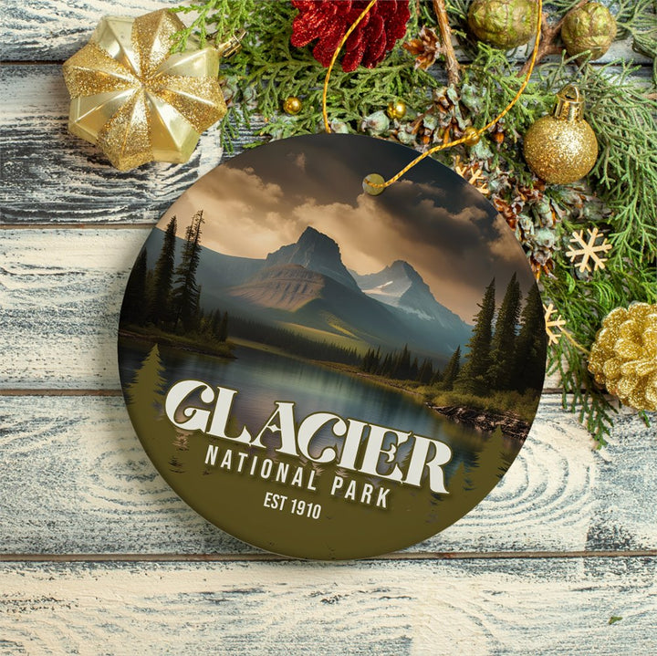 Glacier National Park Retro Ornament, Montana Souvenir and Travel Gift Ceramic Ornament OrnamentallyYou 