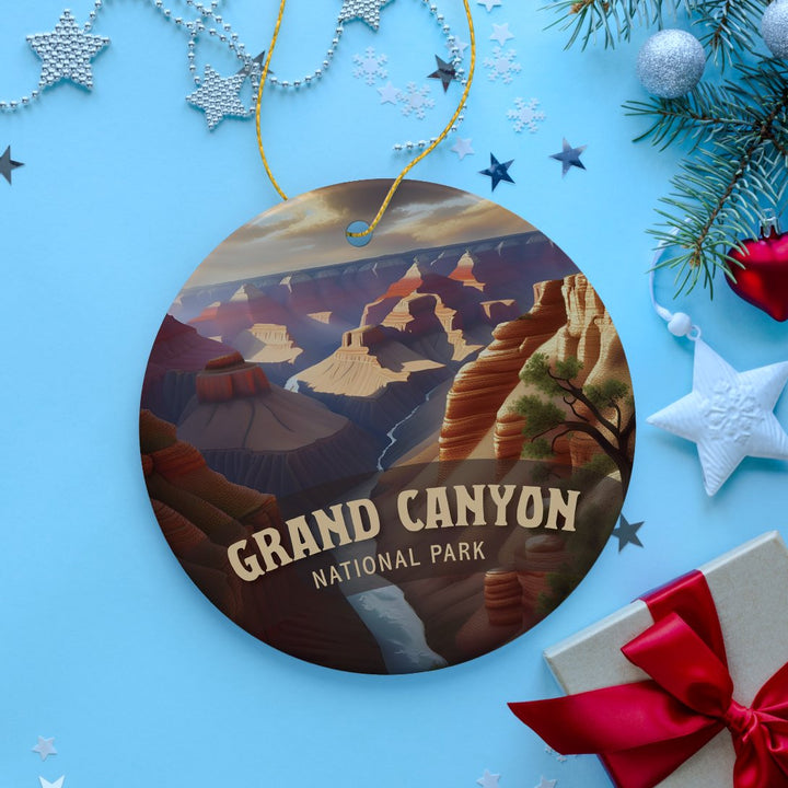 Grand Canyon National Park Retro Ornament, Arizona Tourist Attraction Souvenir and Gift Ceramic Ornament OrnamentallyYou 