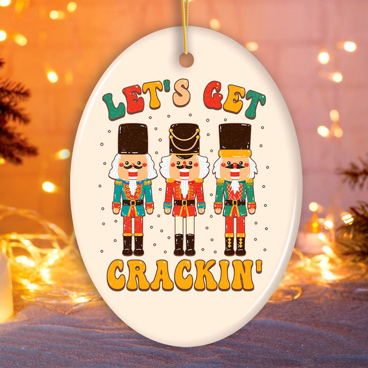 Groovy Let’s Get Crackin’ Retro Christmas Ornament with Nutcracker Art Ceramic Ornament OrnamentallyYou Oval 