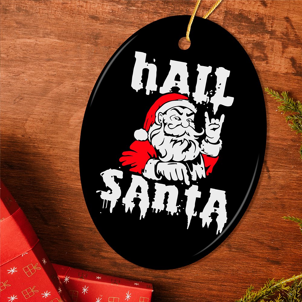 Hail Santa Heavy Metal Christmas Ornament, Emo Goth Rockstar. Ceramic Ornament OrnamentallyYou 
