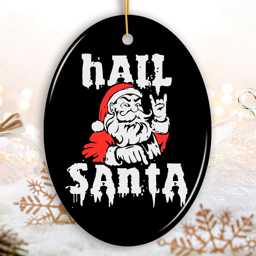 Hail Santa Heavy Metal Christmas Ornament, Emo Goth Rockstar. Ceramic Ornament OrnamentallyYou Oval 