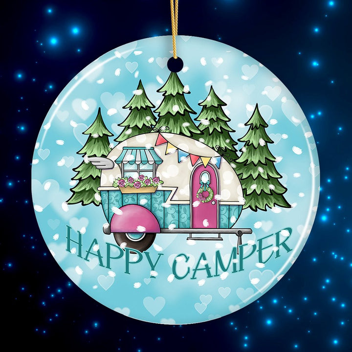 Happy Camper Winter RV Ornament Ceramic Ornament OrnamentallyYou Circle 