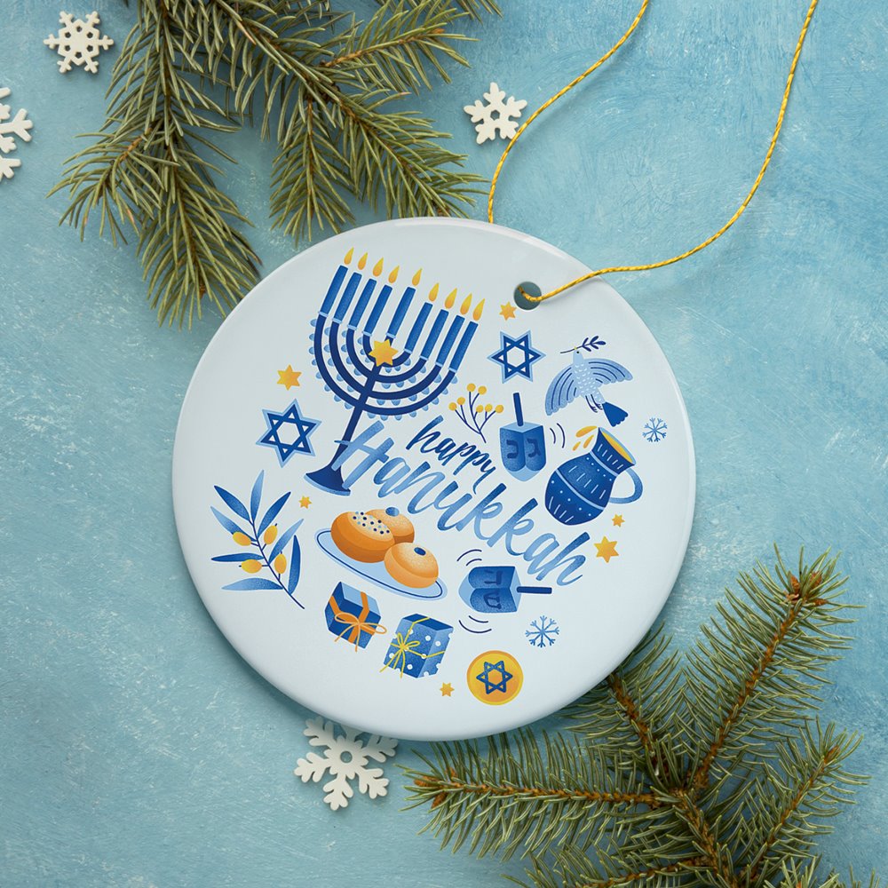 Happy Hanukkah Ornament Ceramic Ornament OrnamentallyYou 