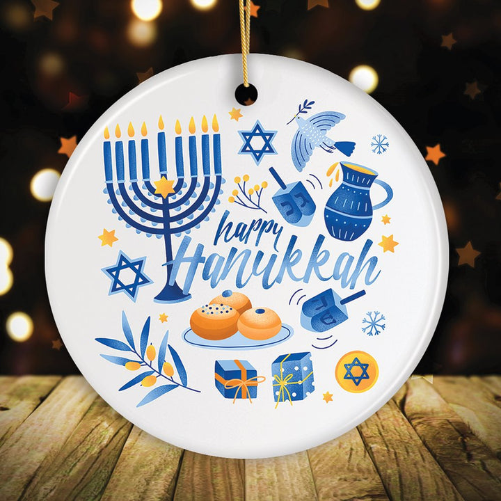Happy Hanukkah Ornament Ceramic Ornament OrnamentallyYou Circle 