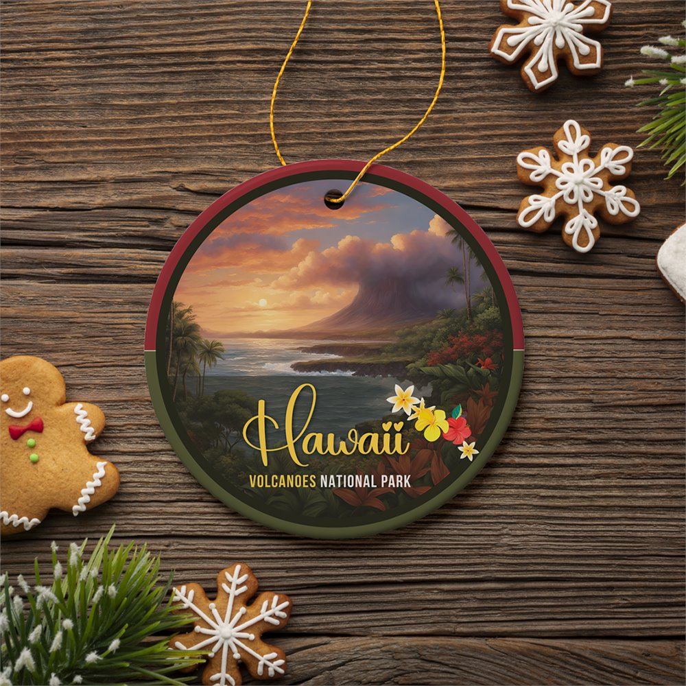 Hawaii Volcanoes National Park Retro Style Ornament, Hawaii USA Tourist Attraction and Gift Ceramic Ornament OrnamentallyYou 