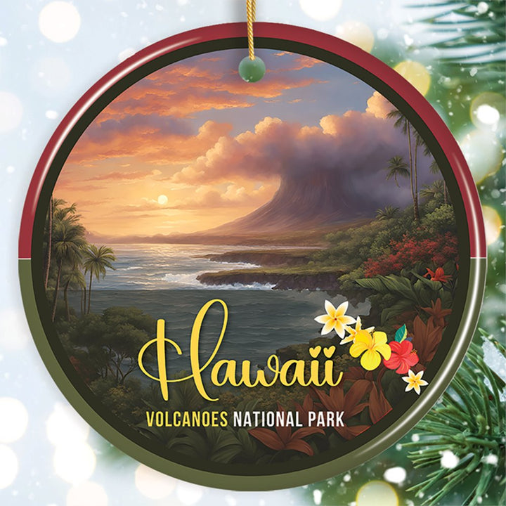 Hawaii Volcanoes National Park Retro Style Ornament, Hawaii USA Tourist Attraction and Gift Ceramic Ornament OrnamentallyYou Circle 