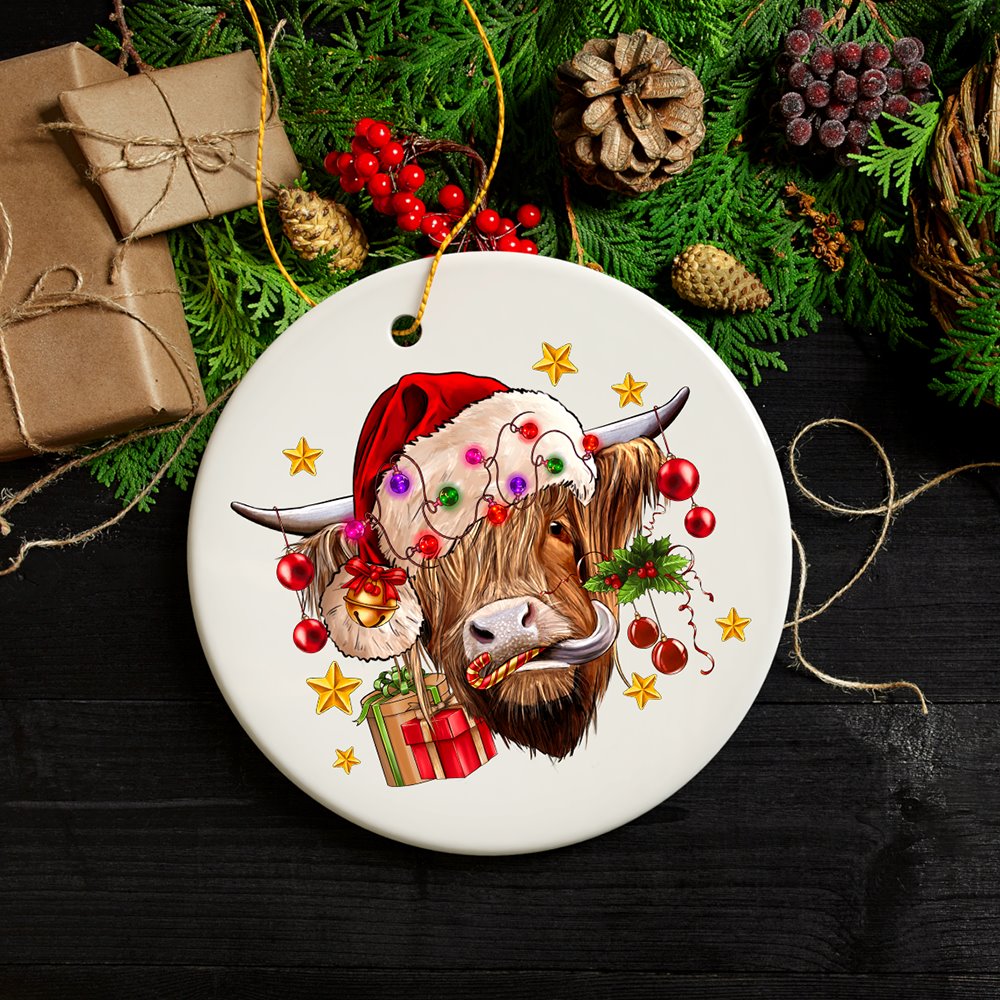 Highland Cow Christmas Ornament, Cattle Tree Decoration Ceramic Ornament OrnamentallyYou 