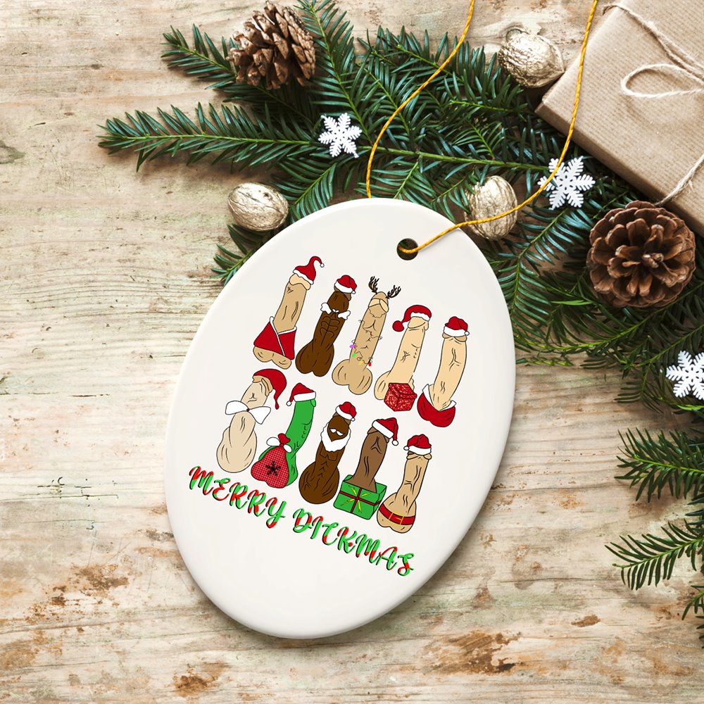 Hilarious and Dirty Merry Dickmas Christmas Ornament, Secret Santa Gift, Dark Humor Funny Mature Present Ceramic Ornament OrnamentallyYou 