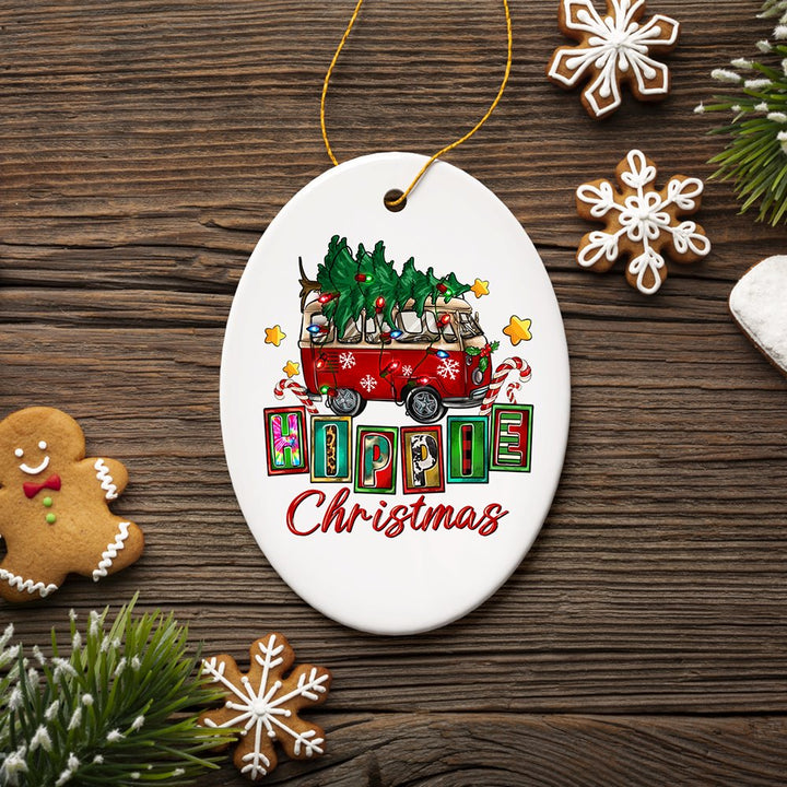 Hippy Christmas Festive and Fun Holiday Ornament with Van and Tree Ceramic Ornament OrnamentallyYou 