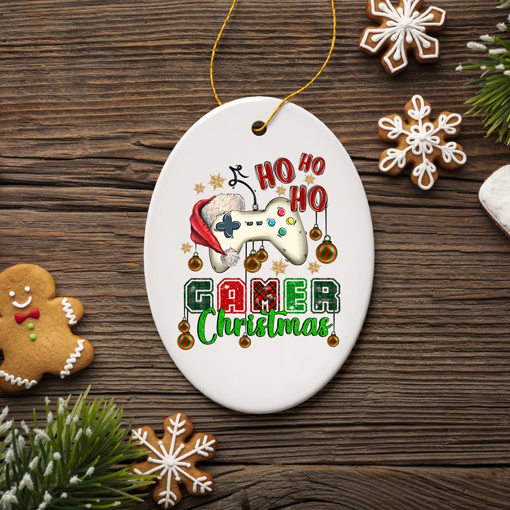 Ho Ho Ho Gamer Christmas Ornament, Video Game Lover Holiday Gift Ceramic Ornament OrnamentallyYou 