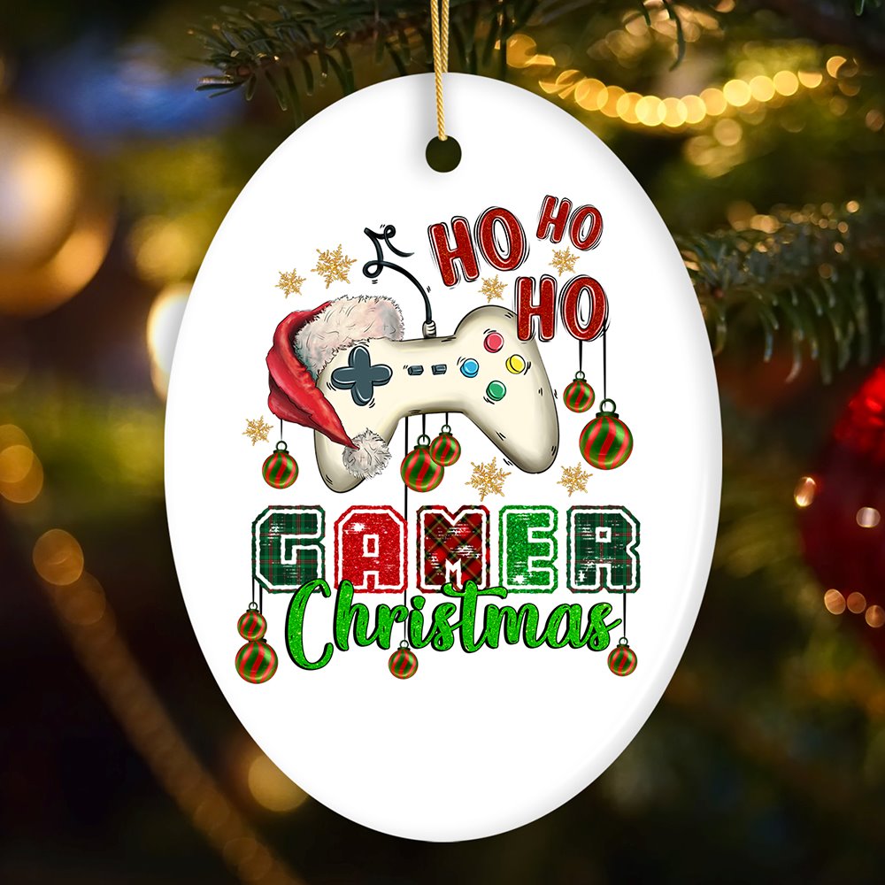 Ho Ho Ho Gamer Christmas Ornament, Video Game Lover Holiday Gift Ceramic Ornament OrnamentallyYou Oval 