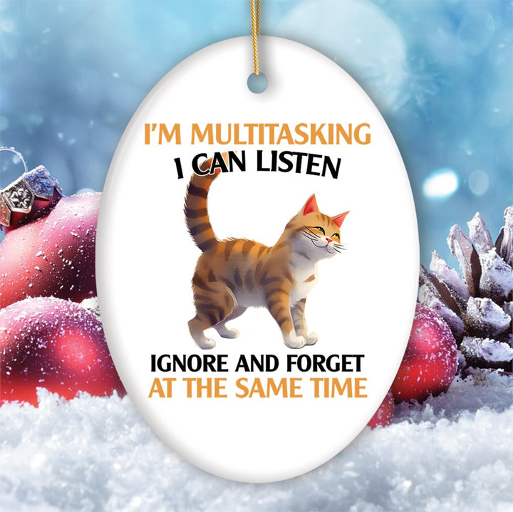 I'm Multitasking Quirky Cat Ornament, Cute and Funny Christmas Gift Ceramic Ornament OrnamentallyYou Circle 