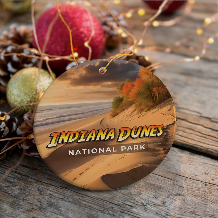 Indiana Dunes National Park Retro Style Ornament, Indiana USA Tourist Attraction and Gift Ceramic Ornament OrnamentallyYou 