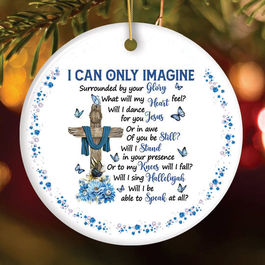 Inspirational Jesus Religious Quote and Cross Ornament Ceramic Ornament OrnamentallyYou Circle 