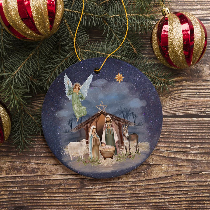 Jesus and Mary Nativity Night Art Illustration Christmas Ornament Ceramic Ornament OrnamentallyYou 