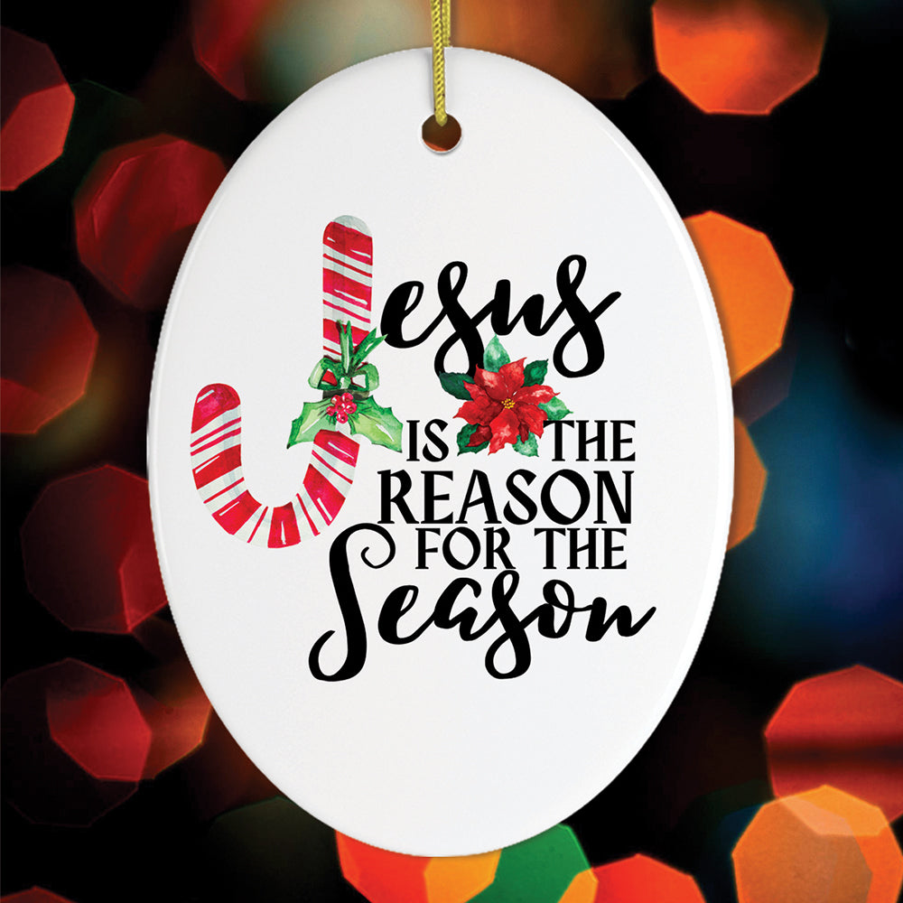 Jesus is the Reason for the Season Christmas Ornament Ceramic Ornament OrnamentallyYou Oval 
