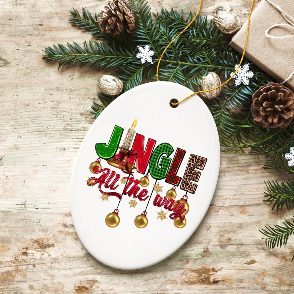 Jingle All the Way Holiday Plaid Cheerful Christmas Ornament Ceramic Ornament OrnamentallyYou 