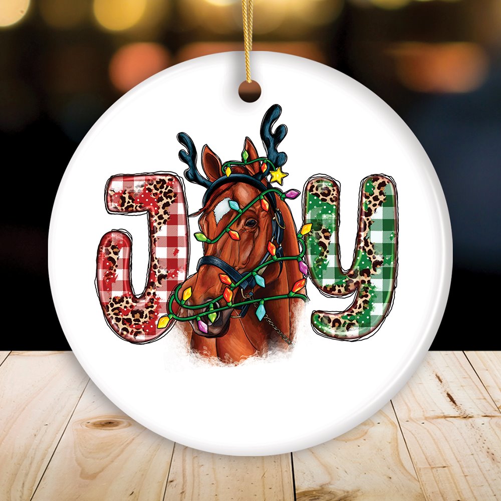 Joy Christmas Horse Holiday Ornament Ceramic Ornament OrnamentallyYou Circle 