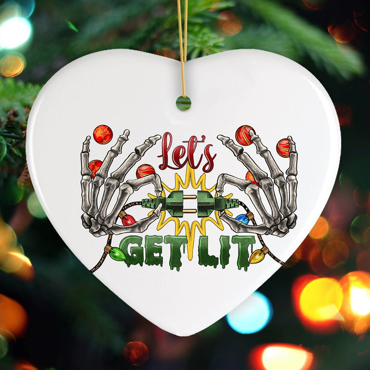 Let’s Get Lit Skeleton Fingers and Christmas Plugs Ornament Ceramic Ornament OrnamentallyYou Heart 