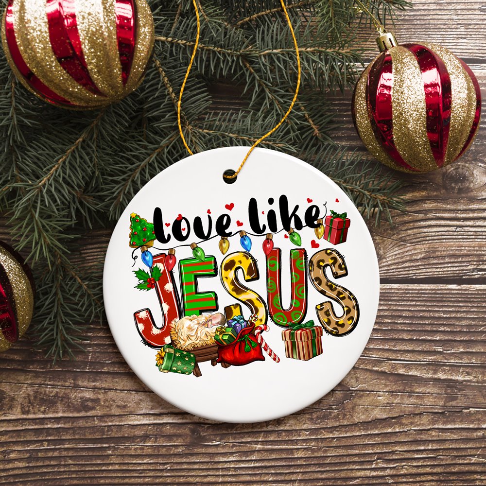 Love like Jesus Playful Christmas Plaid Religious Ornament Ceramic Ornament OrnamentallyYou 