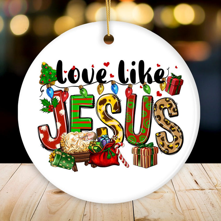 Love like Jesus Playful Christmas Plaid Religious Ornament Ceramic Ornament OrnamentallyYou Circle 