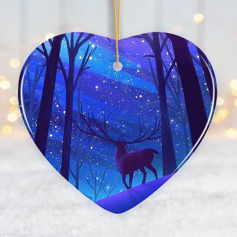 Magical Forest Winter Deer Christmas Ornament Ceramic Ornament OrnamentallyYou Heart 