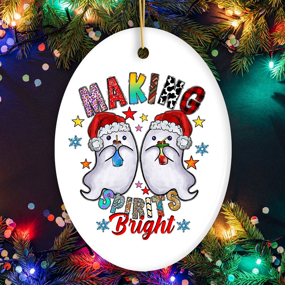Making Spirits Bright Cute Ghost Duet Christmas Ornament, Ceramic Tree Decoration Ceramic Ornament OrnamentallyYou Oval 