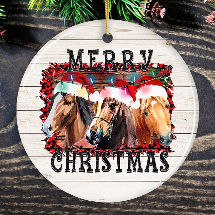 Merry Christmas Horse Stable Christmas Ornament Ceramic Ornament OrnamentallyYou Circle 