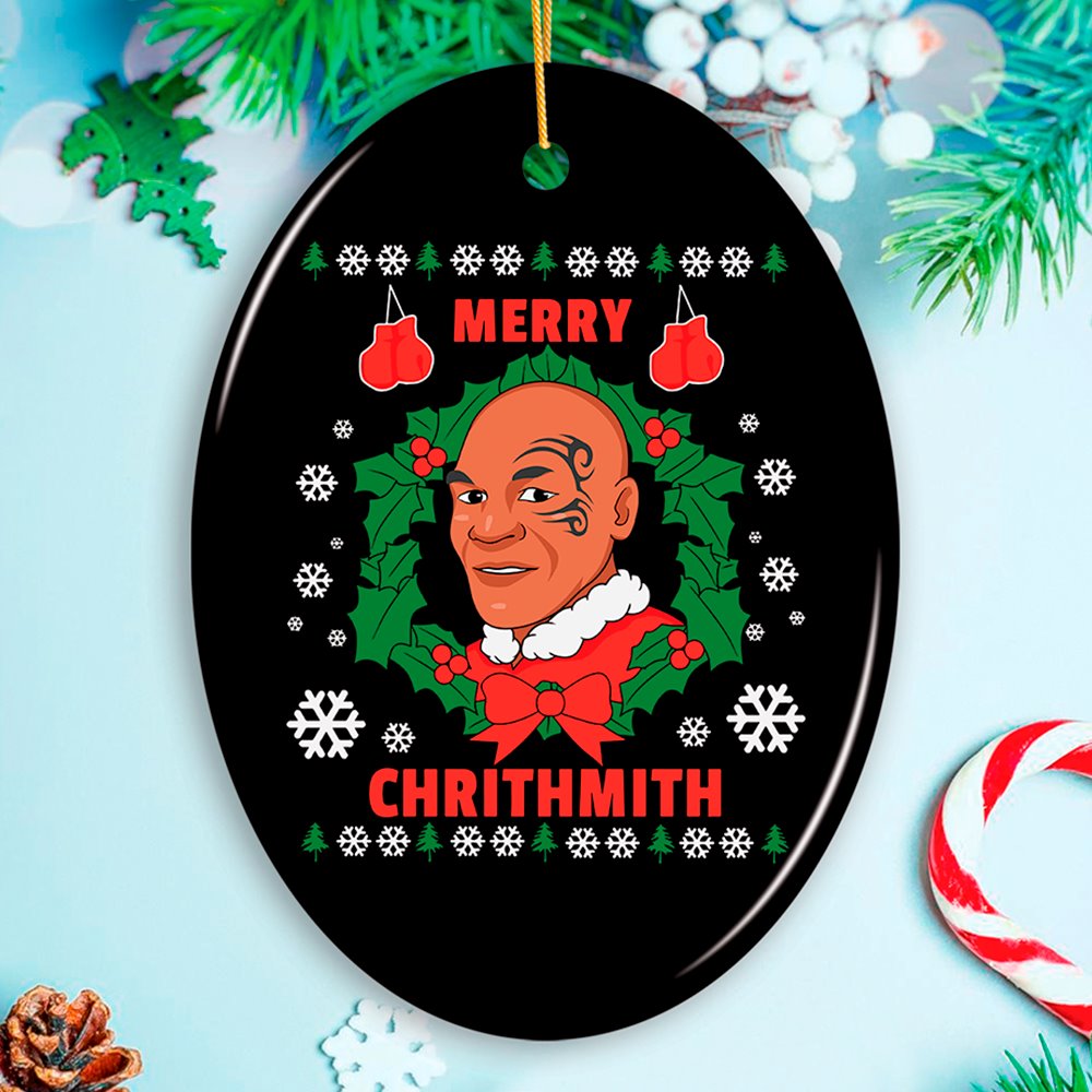 Merry Chrithmith Funny Boxing Meme Christmas Ornament, Humorous Christmas Gift Ceramic Ornament OrnamentallyYou Oval 