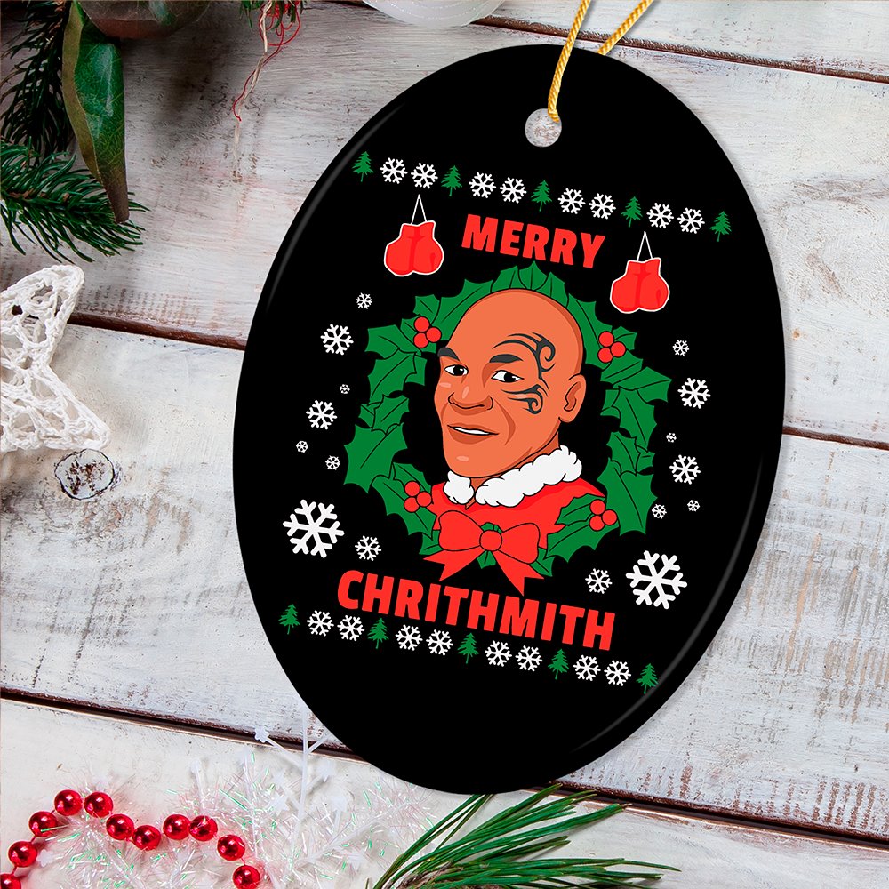 Merry Chrithmith Funny Boxing Meme Christmas Ornament, Humorous Christmas Gift Ceramic Ornament OrnamentallyYou 